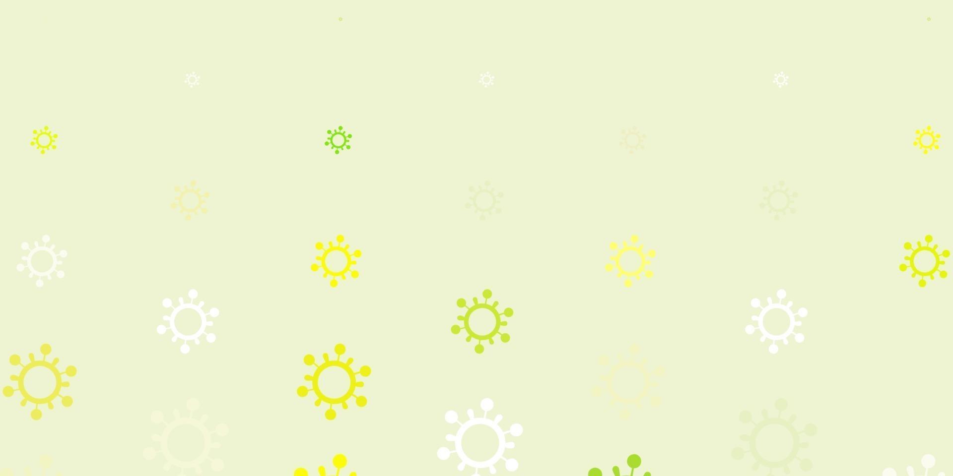 de fundo vector verde-claro e amarelo com símbolos covid-19.