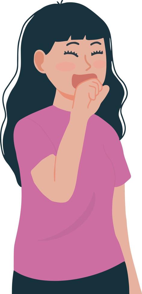 jovem mulher rindo Fora alto enquanto cobertura dela boca com dela mão ilustração vetor