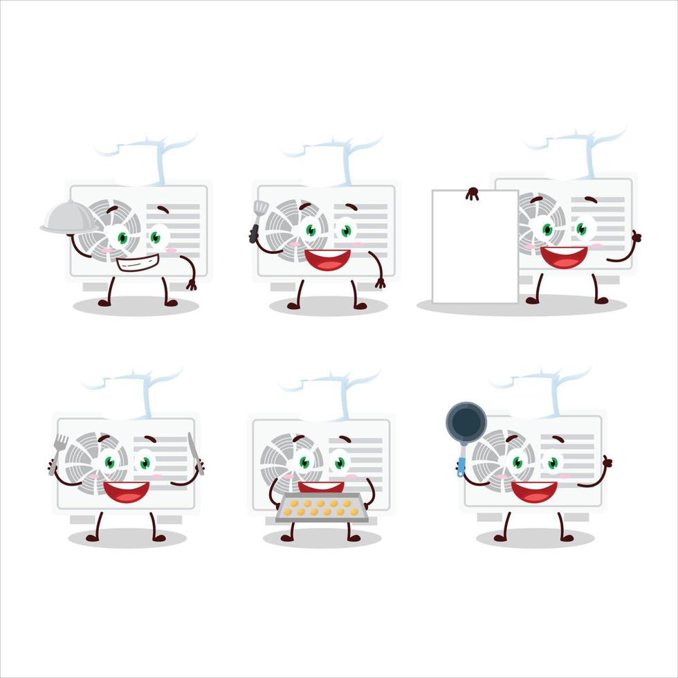 desenho animado personagem do ar condicionador ao ar livre com vários chefe de cozinha emoticons vetor