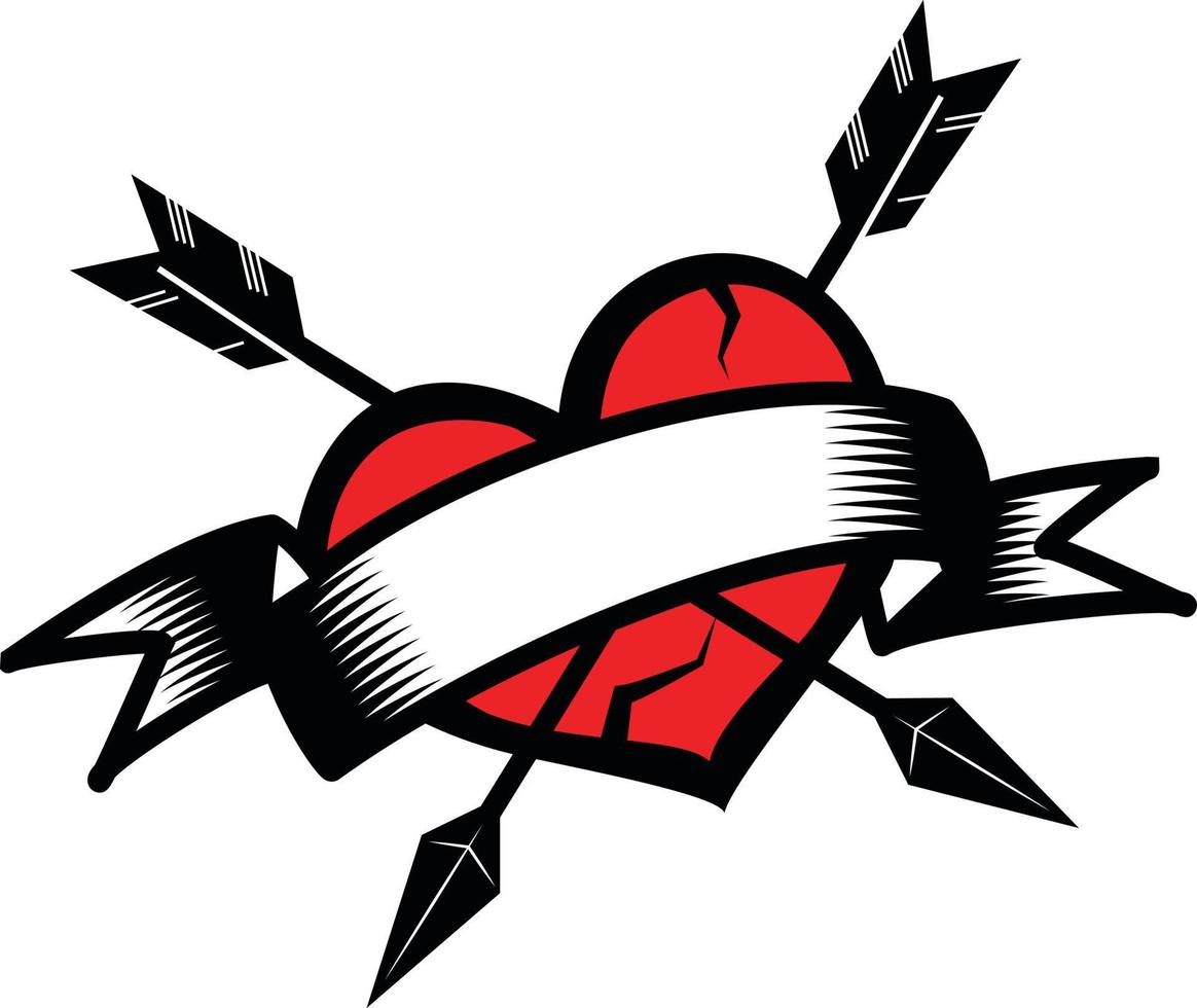 ilustração do uma vermelho coração perfurado com Setas; flechas vetor