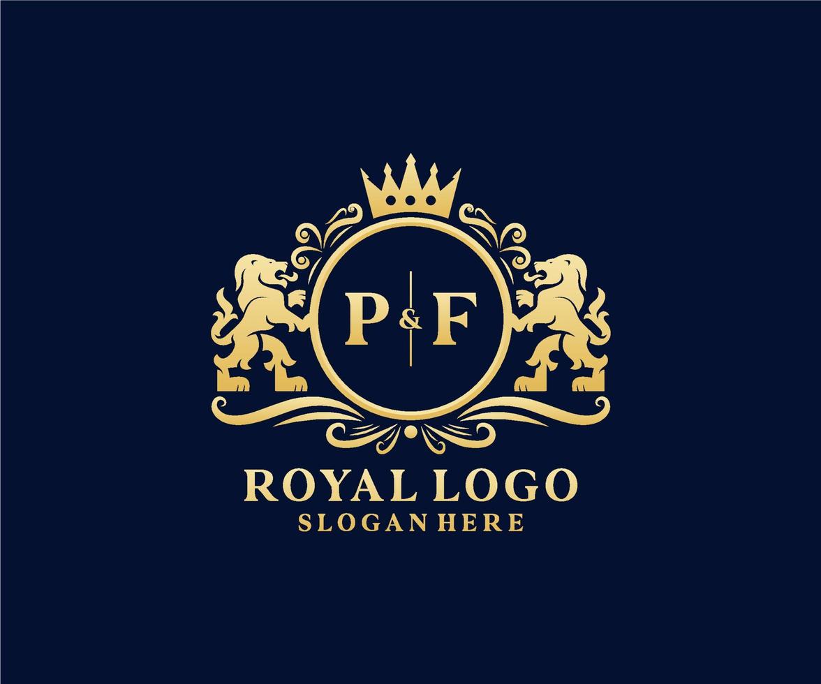 inicial pf carta leão modelo de logotipo de luxo real em arte vetorial para restaurante, realeza, boutique, café, hotel, heráldica, joias, moda e outras ilustrações vetoriais. vetor