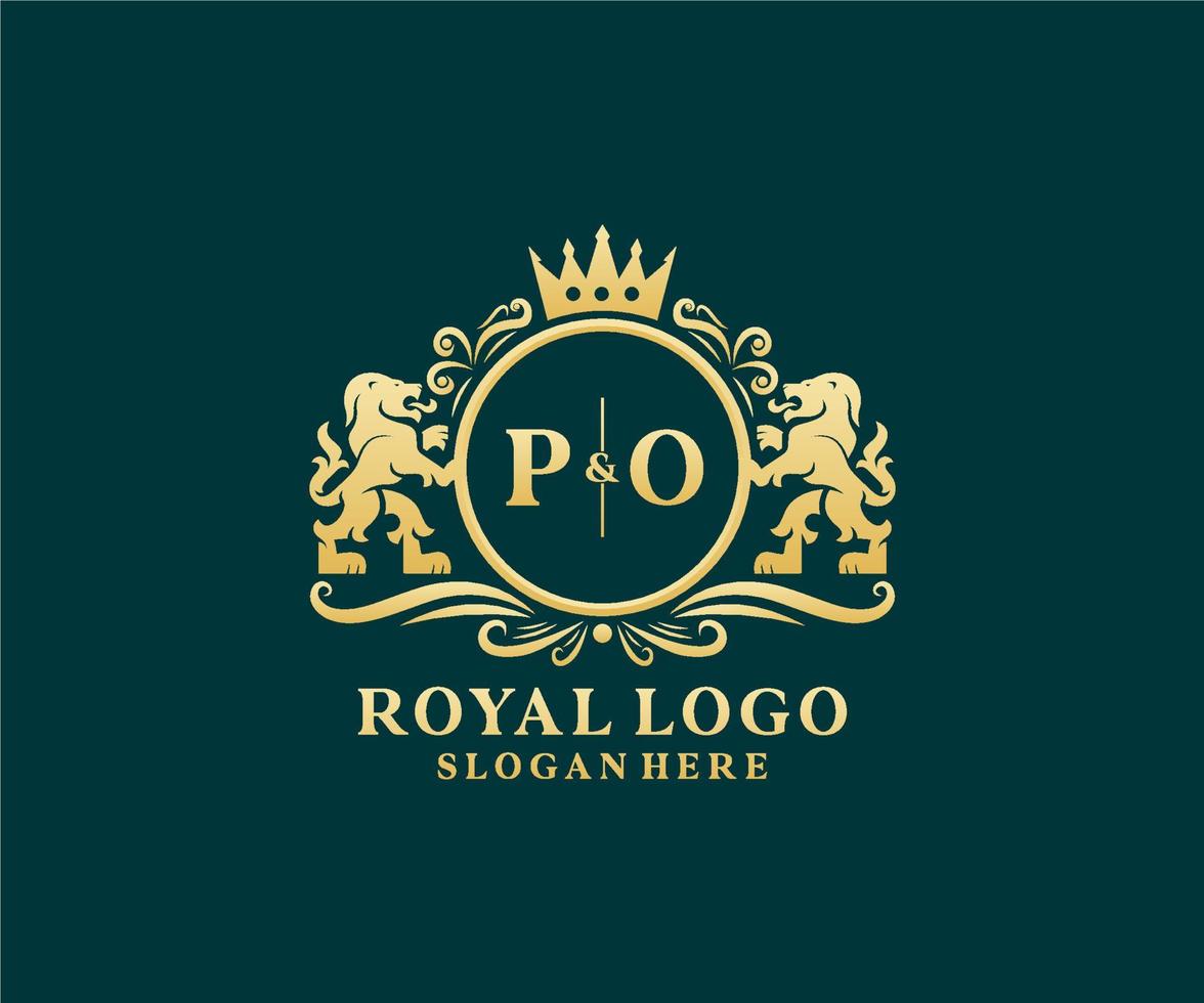 inicial po carta leão modelo de logotipo de luxo real em arte vetorial para restaurante, realeza, boutique, café, hotel, heráldica, joias, moda e outras ilustrações vetoriais. vetor