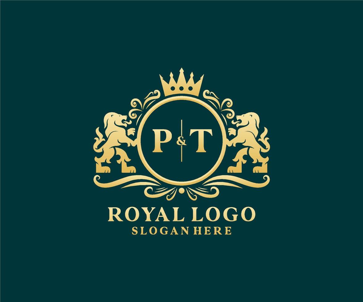 inicial pt carta leão modelo de logotipo de luxo real em arte vetorial para restaurante, realeza, boutique, café, hotel, heráldica, joias, moda e outras ilustrações vetoriais. vetor