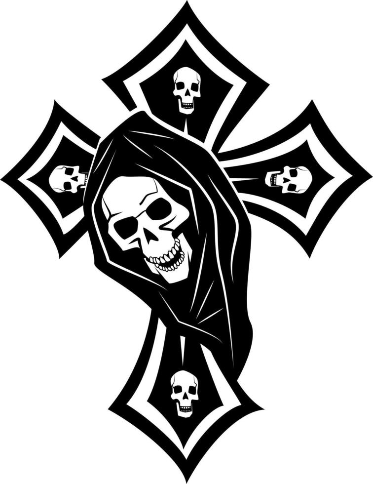 Preto e branco ilustração do uma Cruz com crânios vetor