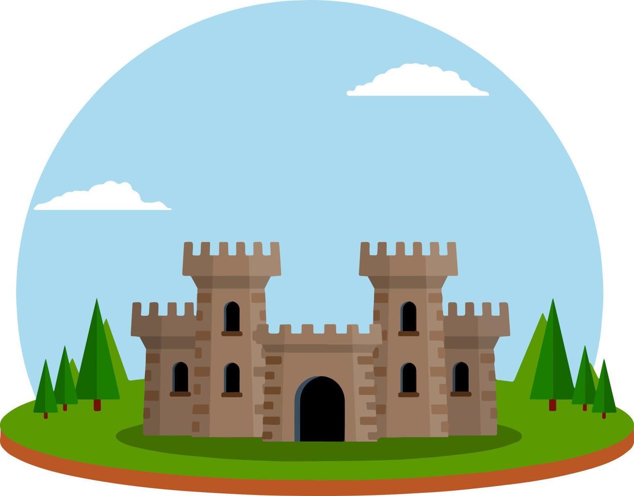 castelo com torres e paredes. construção de defesa. arquitetura européia medieval. casa do cavaleiro e do rei. proteção e segurança. ícone plano para aplicativo e jogo vetor