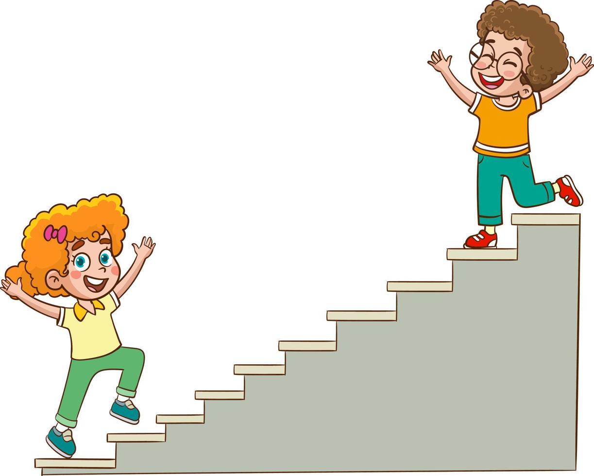 vetor de desenho animado de menino rastejando de escadas