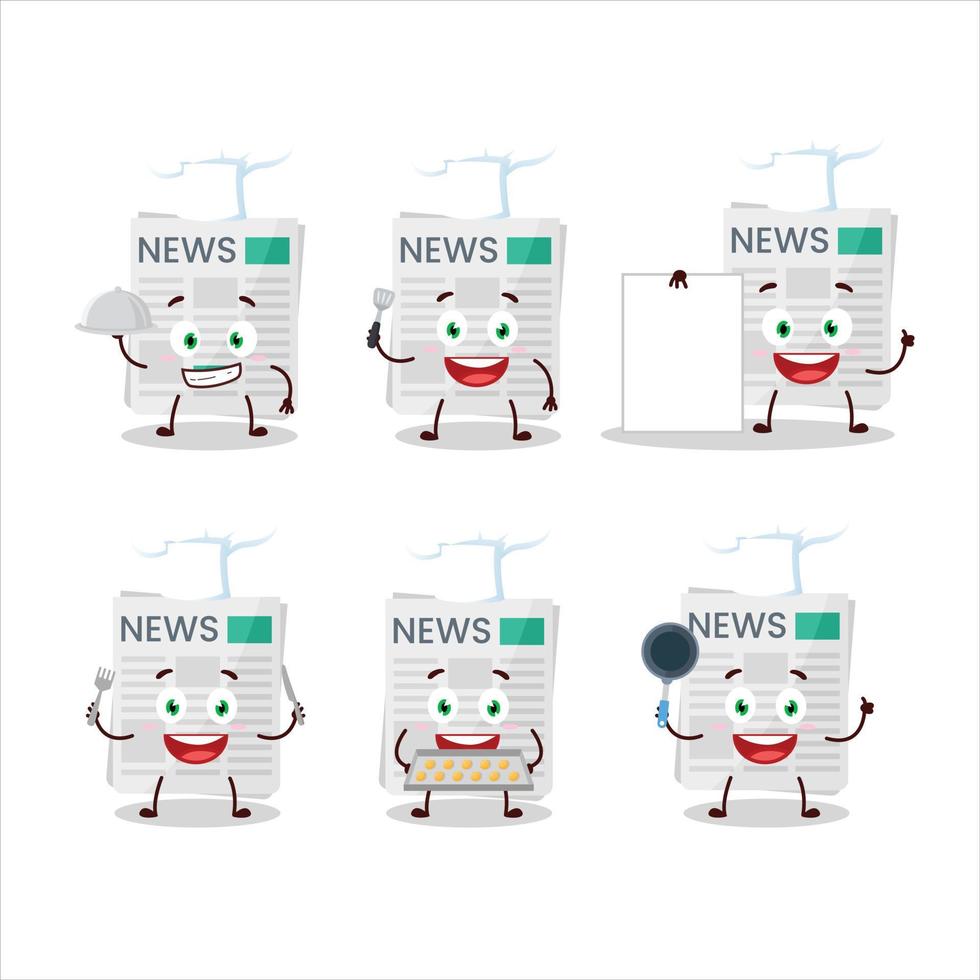 desenho animado personagem do jornal com vários chefe de cozinha emoticons vetor