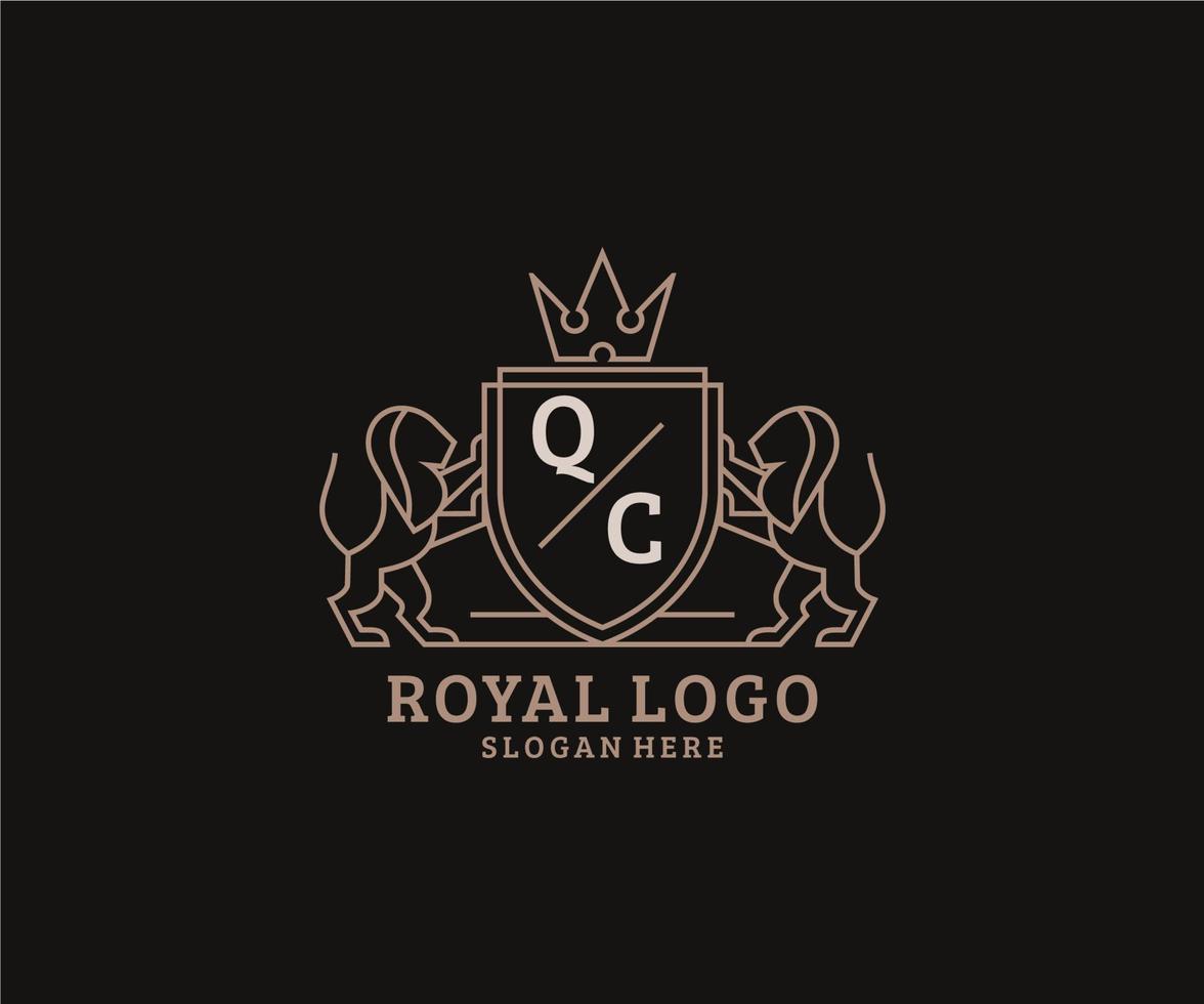 modelo de logotipo de luxo real de leão de carta qc inicial em arte vetorial para restaurante, realeza, boutique, café, hotel, heráldica, joias, moda e outras ilustrações vetoriais. vetor