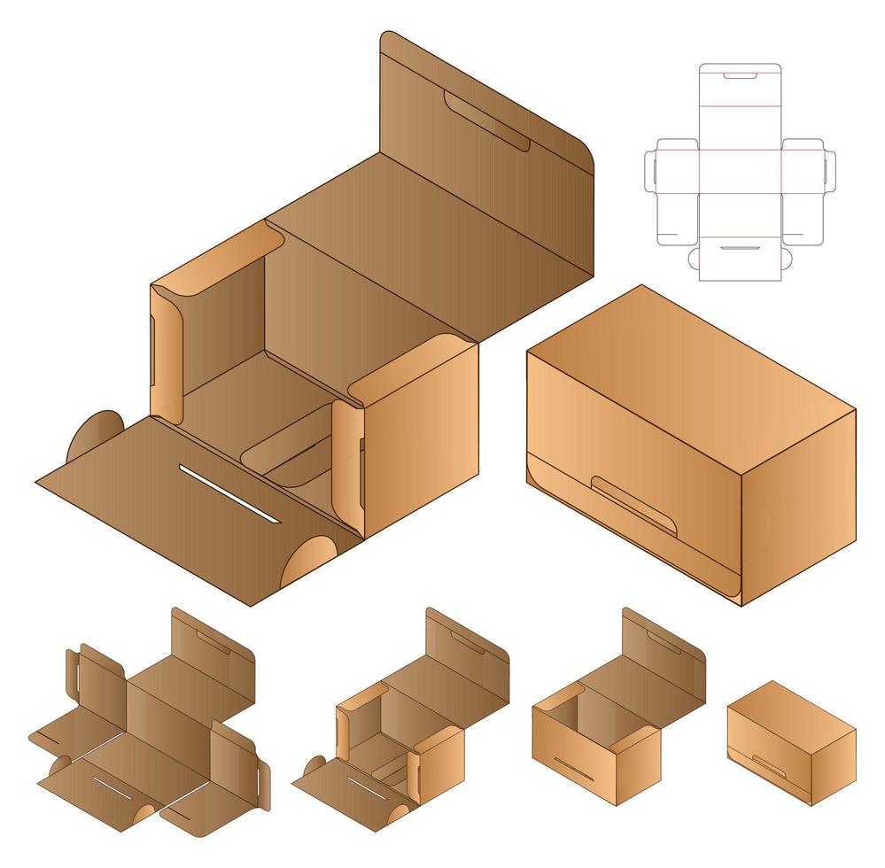 design de modelo cortado de embalagem de caixa. Maquete 3D vetor