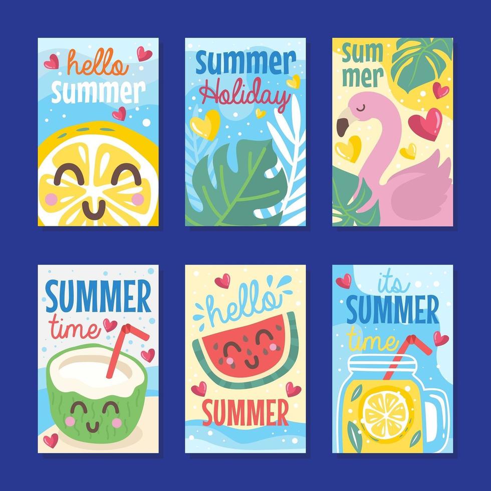 coleção fofa de cartões de verão vetor