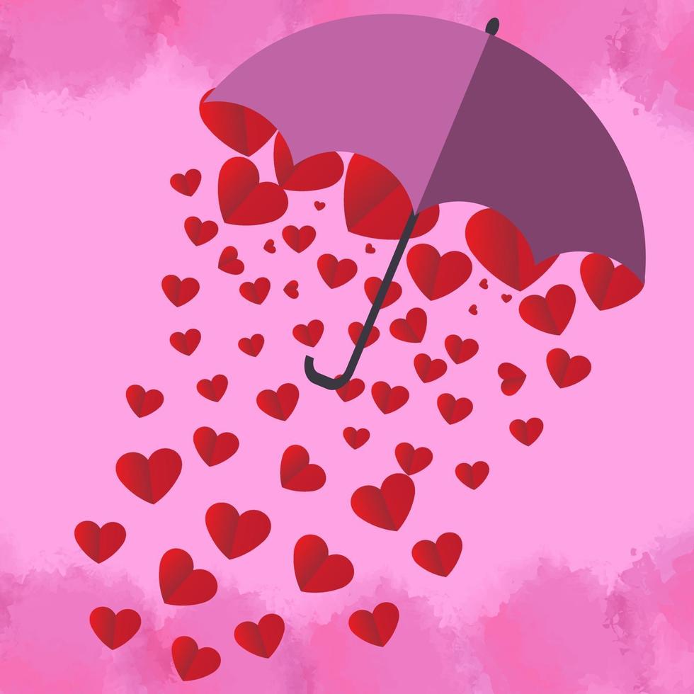 coração vermelho está em um lindo guarda-chuva rosa sobre fundo rosa. para cartão de dia dos namorados. vetor