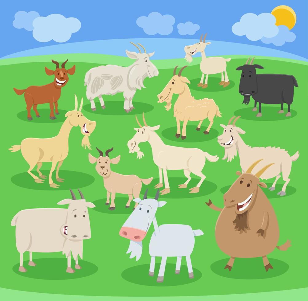 desenho animado engraçado cabras Fazenda animal personagens conjunto vetor