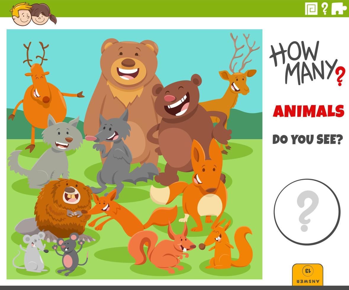 contando o jogo educacional de animais selvagens dos desenhos animados vetor