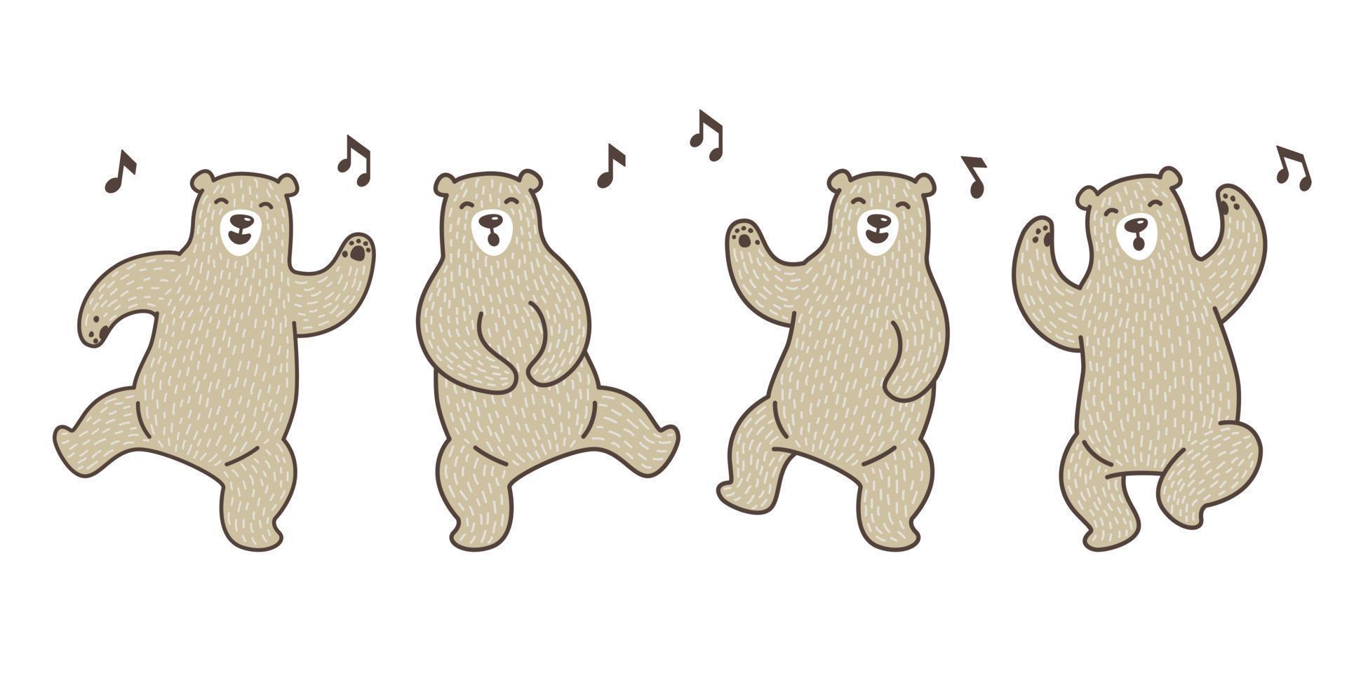 Urso vetor polar Urso dança cantar uma música rabisco ilustração personagem desenho animado