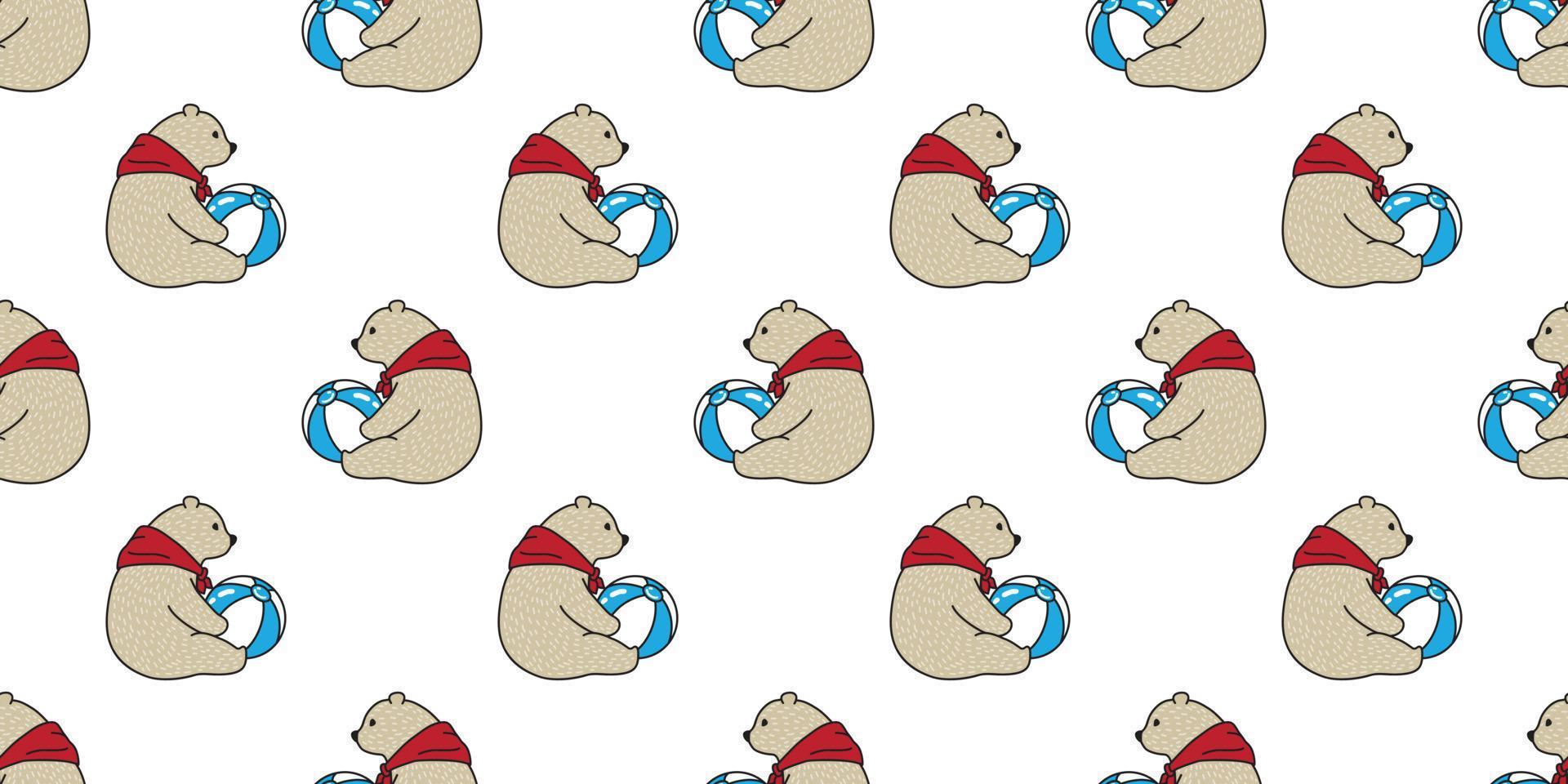Urso desatado padronizar vetor polar Urso desenho animado vermelho cachecol bola ilustração rabisco isolado papel de parede fundo
