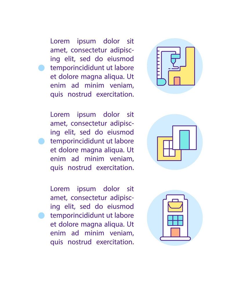 Ícones de linha de conceito de edifícios impressos em 3D com texto vetor