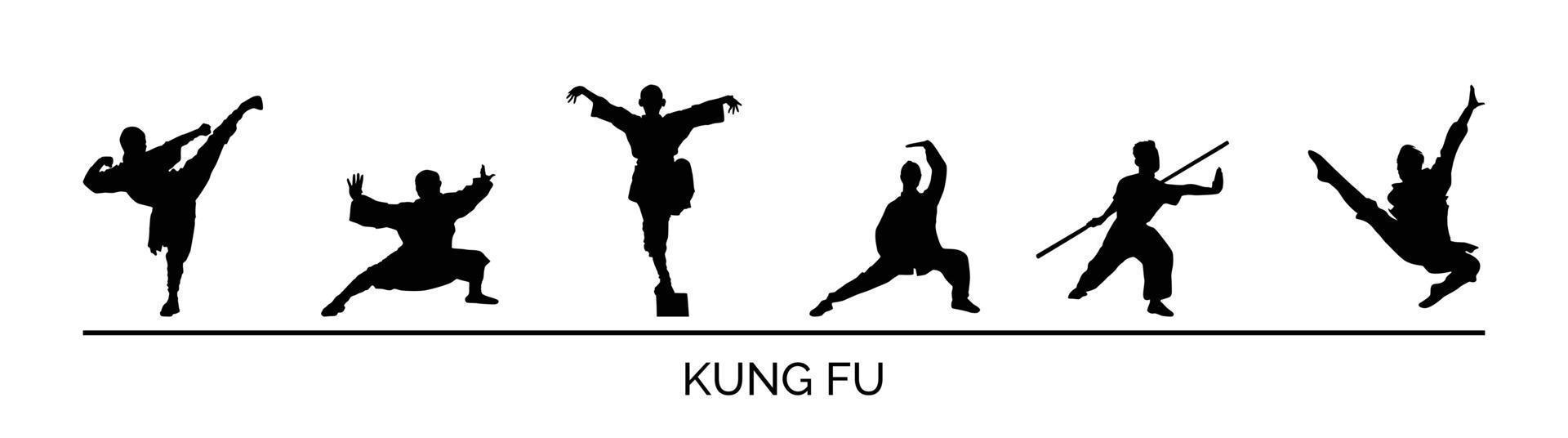 marcial artes kung fu silhueta pacote. diferente estilo do kung fu vetor