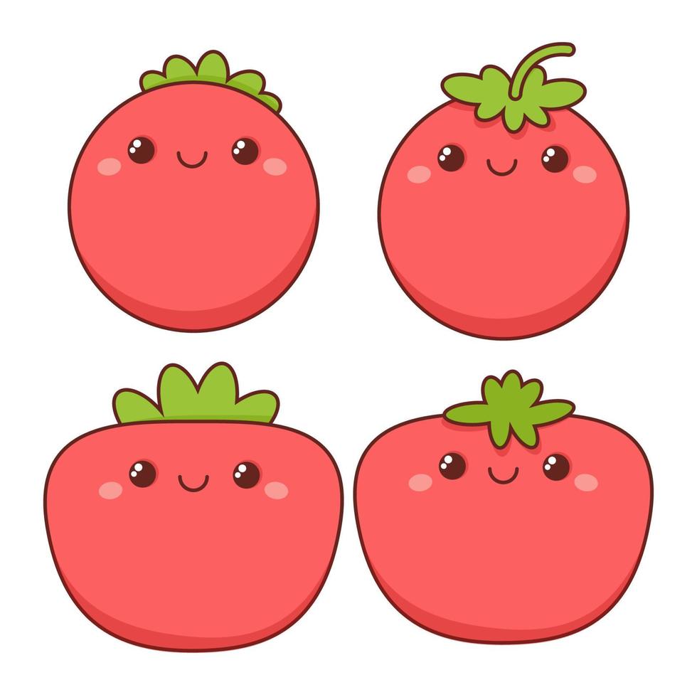 conjunto do vermelho tomates dentro kawaii estilo vetor