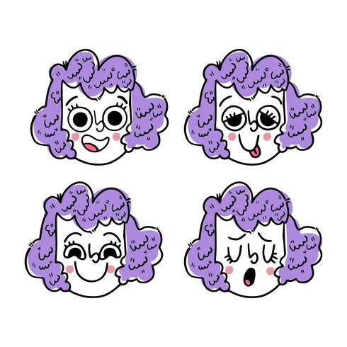 Coleção de rosto bonito menina Emoji vetor