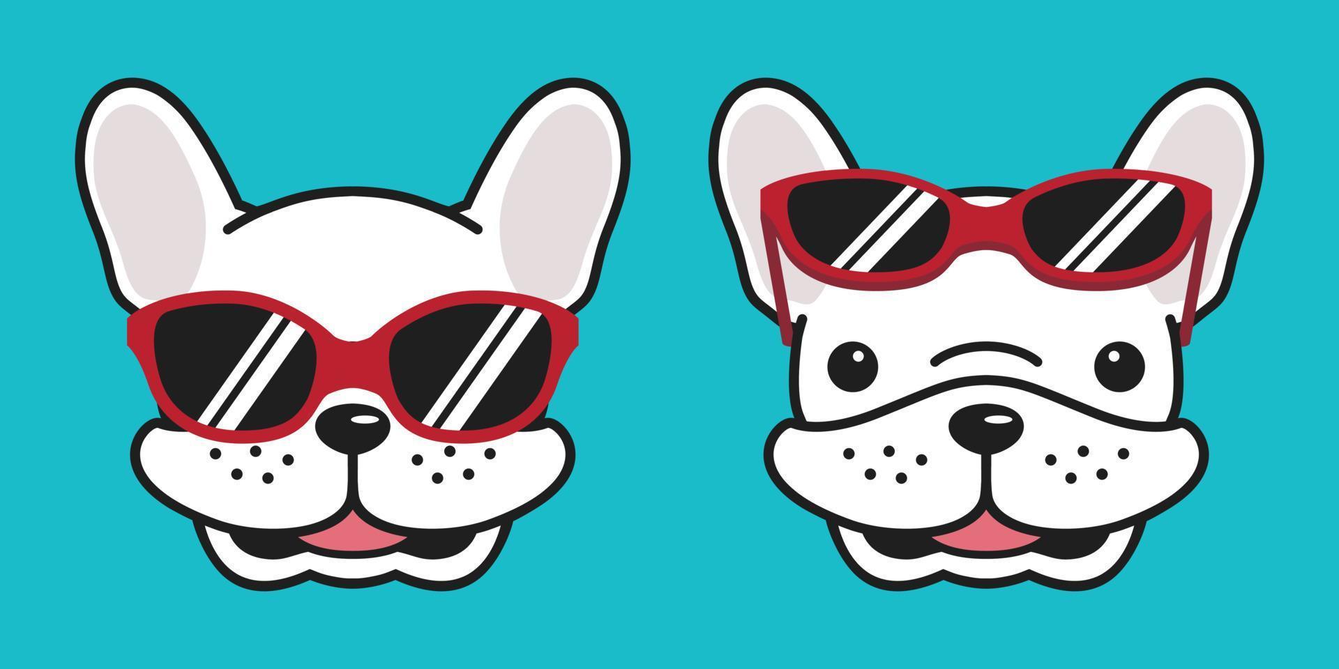 cachorro vetor francês buldogue ícone sorrir vermelho oculos de sol desenho animado personagem ilustração branco