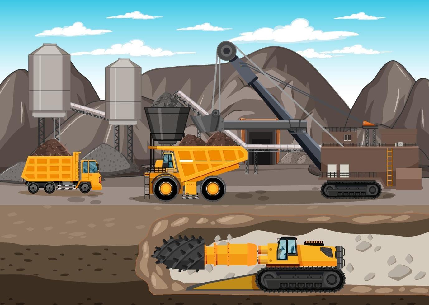 paisagem de mineração de carvão com cena subterrânea vetor