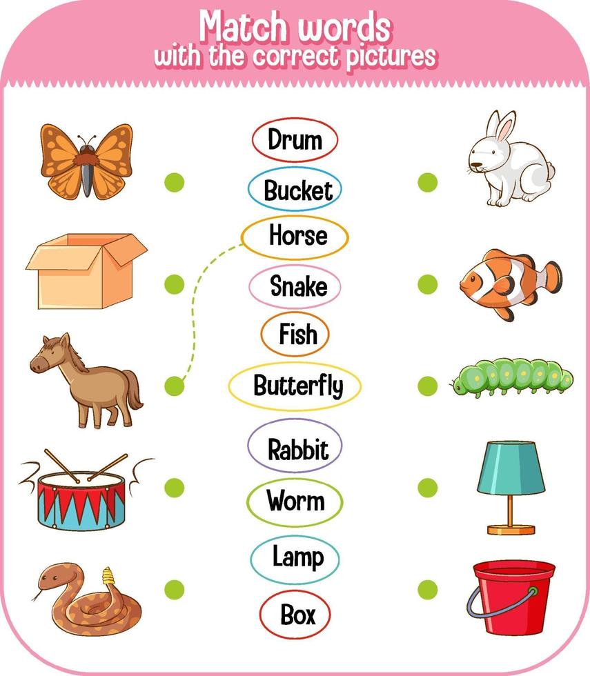 combinar palavras com o jogo de imagens corretas para crianças vetor