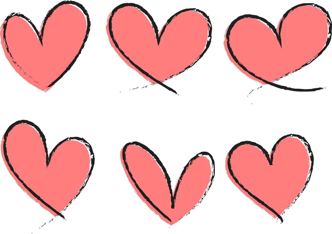conjunto de diferentes tipos de coração rosa desenhado à mão isolado vetor