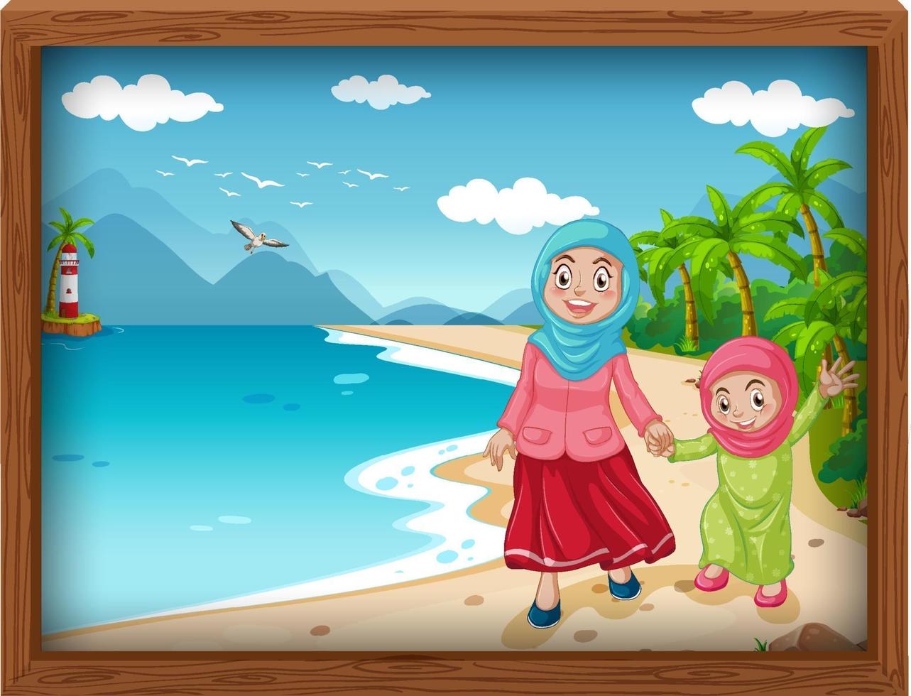 família muçulmana tirando férias vetor
