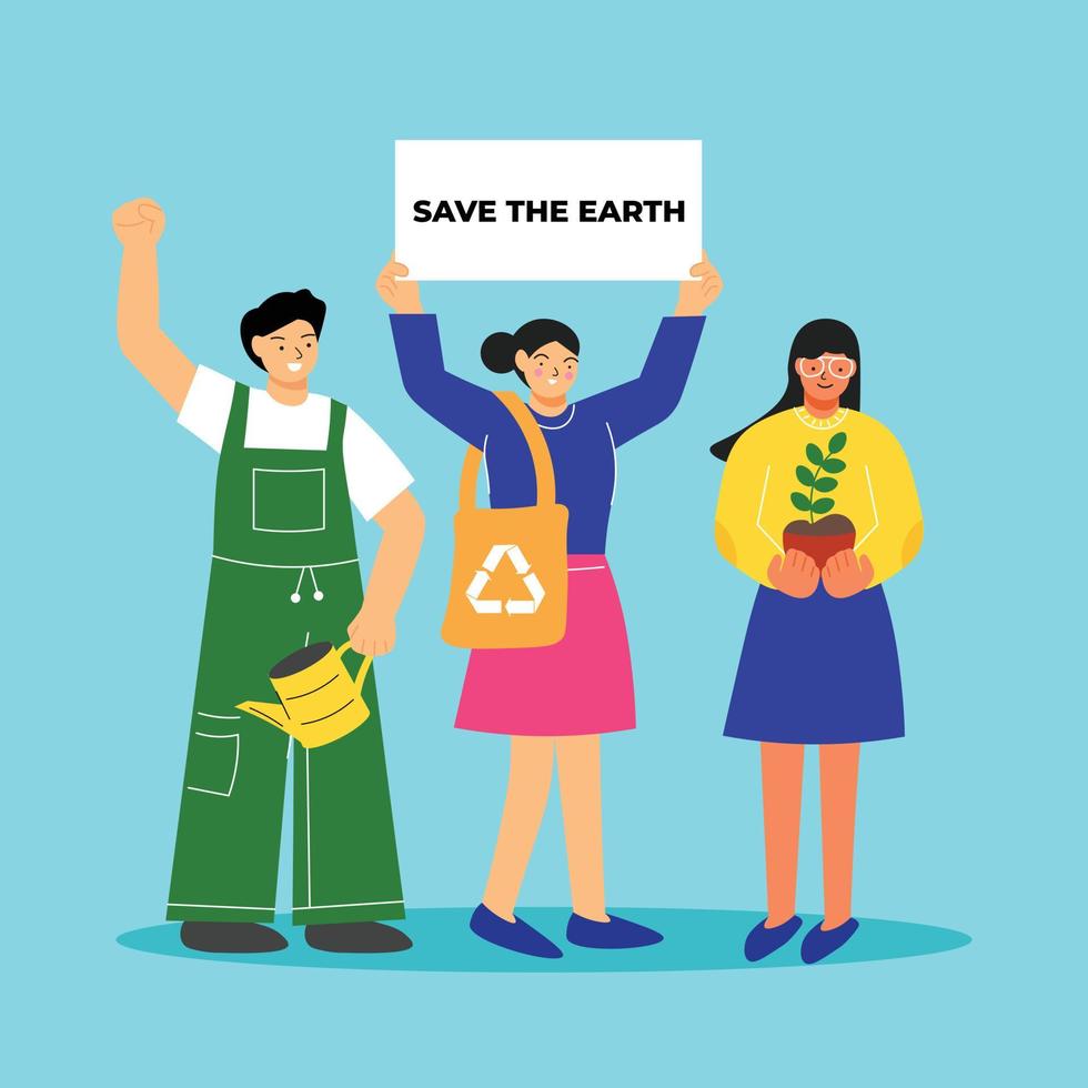 vetor pessoas campanha para mundo meio Ambiente dia zero desperdício plano ilustração conceito com mulher segurando terra dia placa