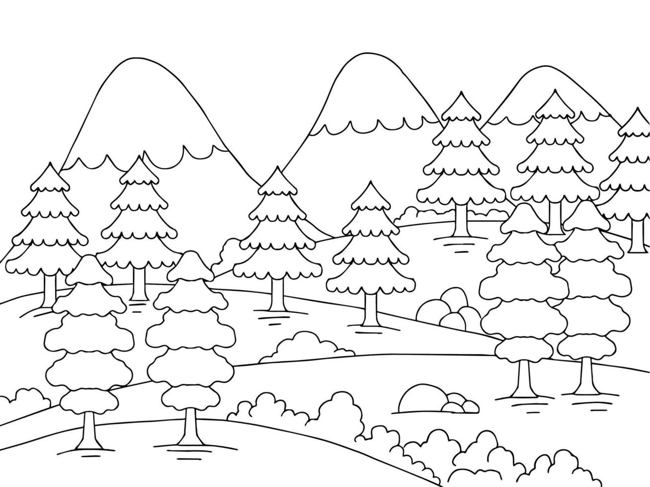 desenho de natureza paisagem contorno para colorir vetor