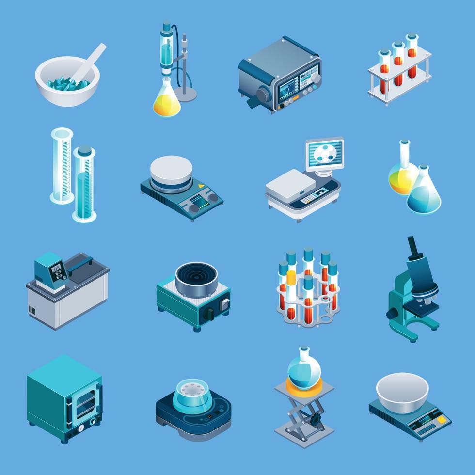 ilustração vetorial de ícones isométricos de equipamentos de laboratório vetor