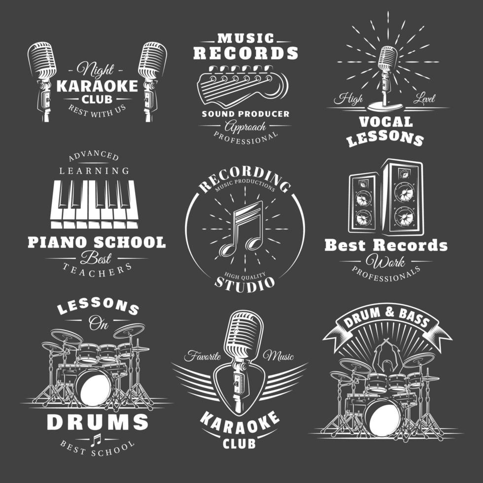 conjunto do vintage musical etiquetas vetor
