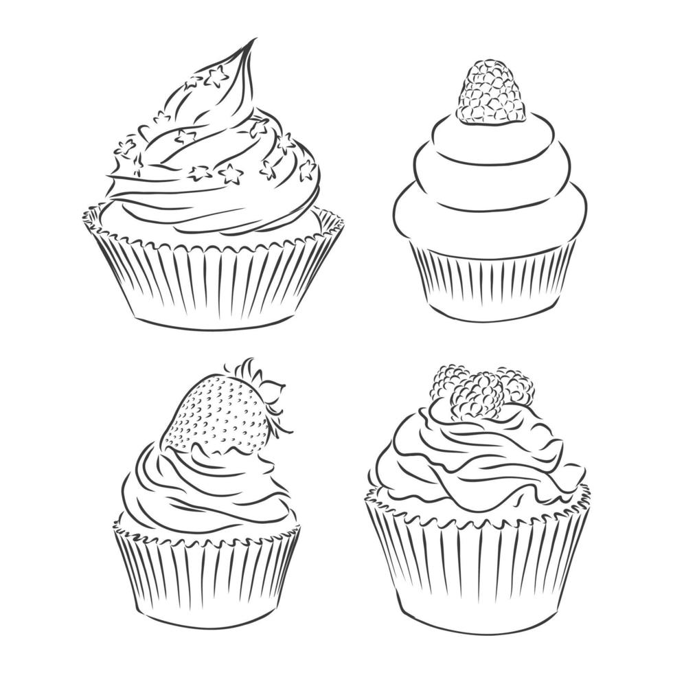 conjunto de cupcakes fofos isolado no fundo branco. ilustração vetorial. desenho vetorial de cupcake em um fundo branco vetor