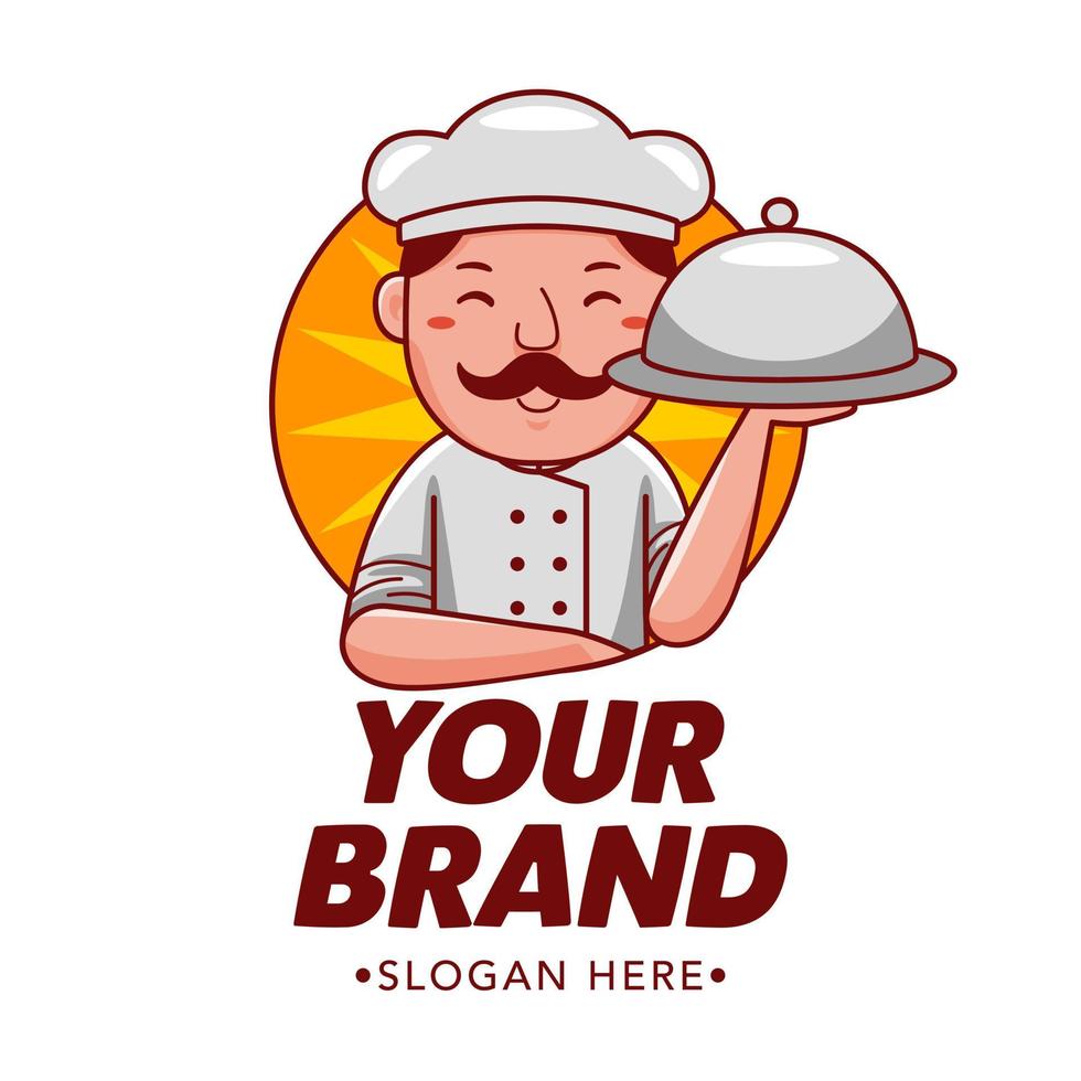 chefe de cozinha desenho animado personagem logotipo vetor modelo