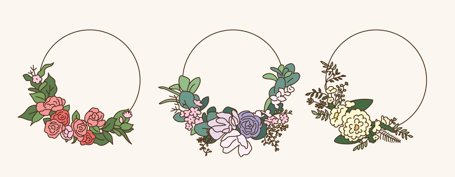 coroa de flores. mão desenhada estilo ilustrações vetoriais. vetor