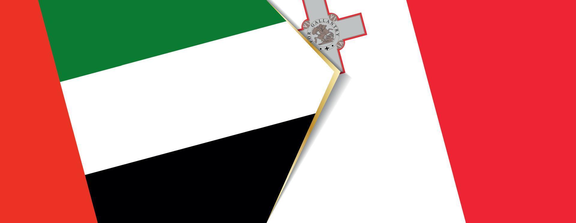 Unidos árabe Emirados e Malta bandeiras, dois vetor bandeiras.