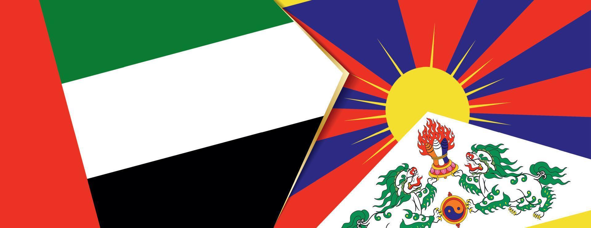 Unidos árabe Emirados e tibete bandeiras, dois vetor bandeiras.