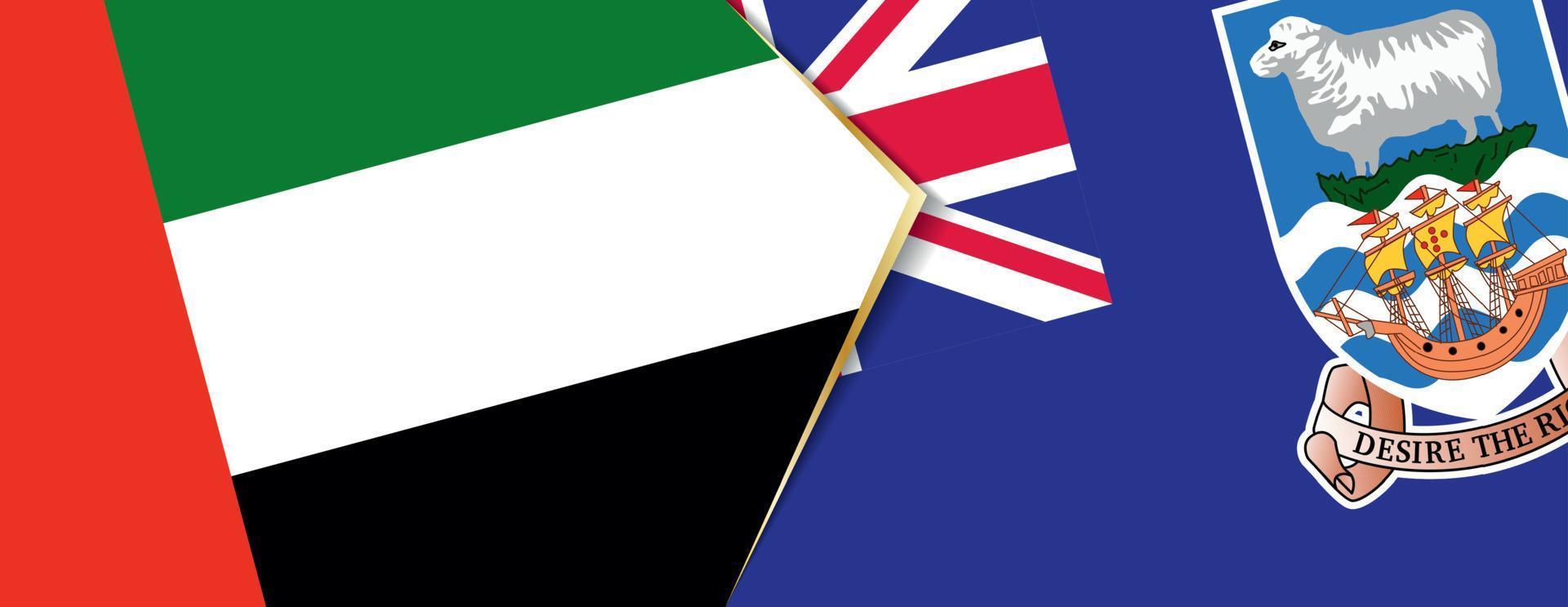 Unidos árabe Emirados e Falkland ilhas bandeiras, dois vetor bandeiras.