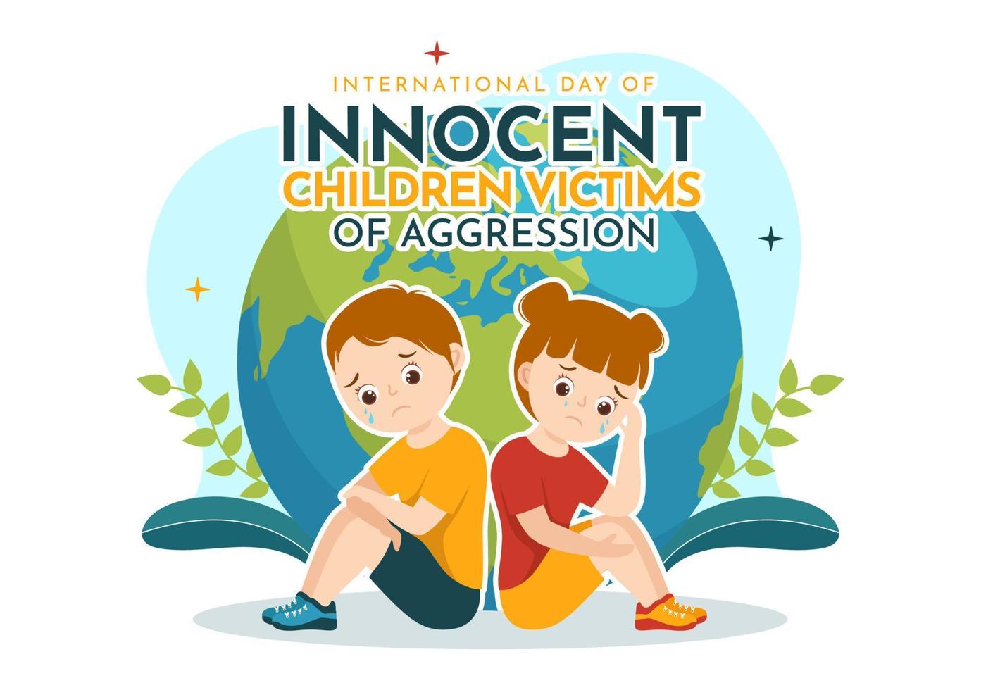 internacional dia do inocente crianças vítimas do agressão vetor ilustração com crianças triste pensativo e chora dentro plano desenho animado mão desenhado modelos