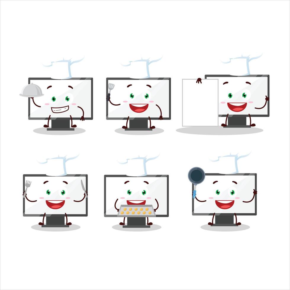 desenho animado personagem do monitor com vários chefe de cozinha emoticons vetor