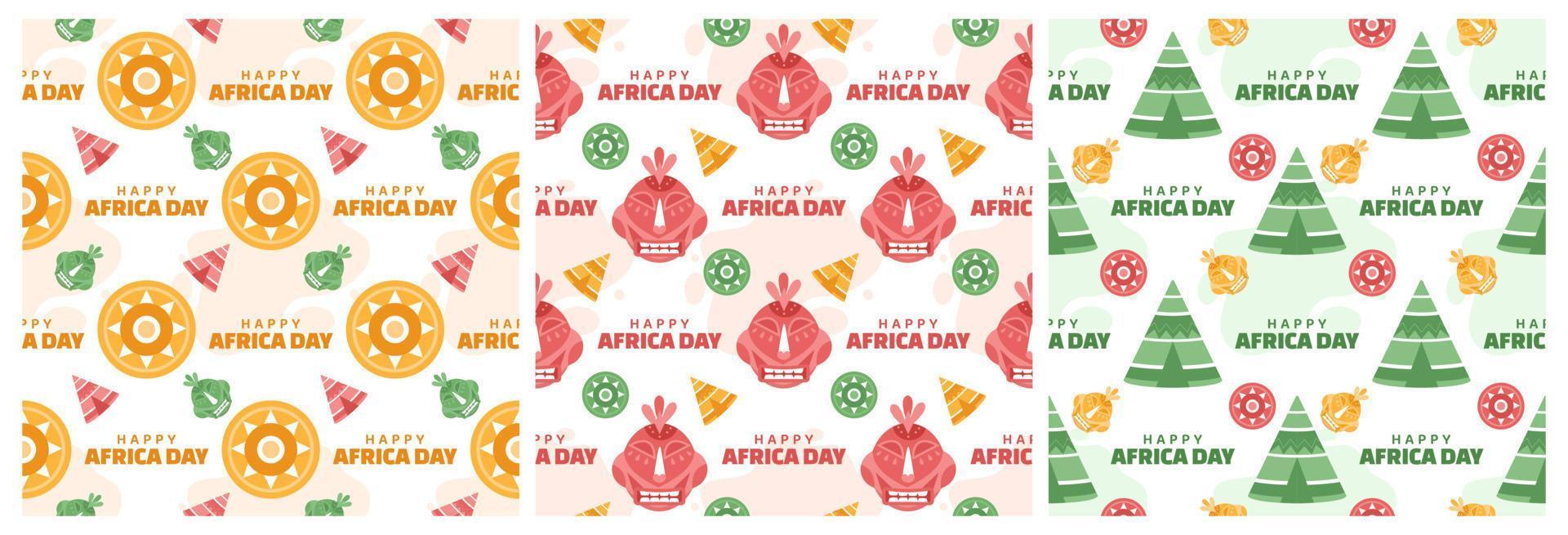 conjunto do feliz África dia desatado padronizar Projeto com cultura africano tribal figuras decoração dentro modelo mão desenhado desenho animado plano ilustração vetor