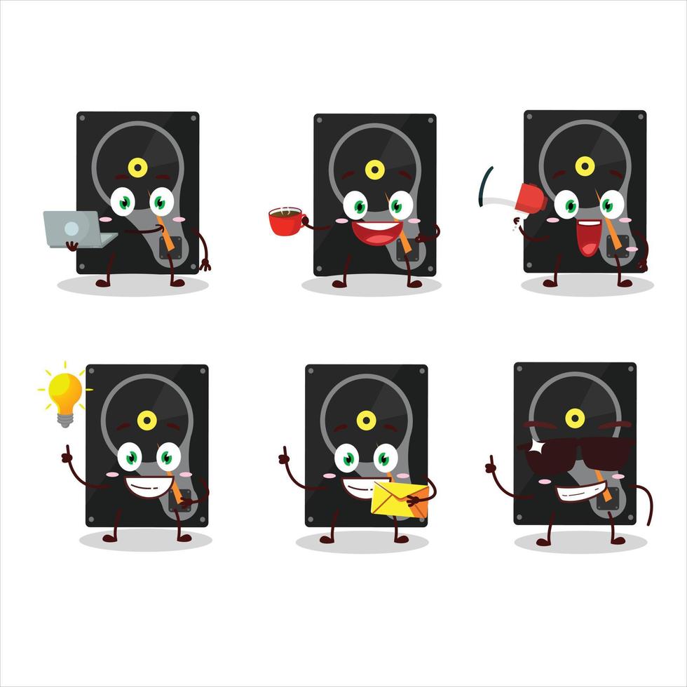 disco rígido desenho animado personagem com vários tipos do o negócio emoticons vetor