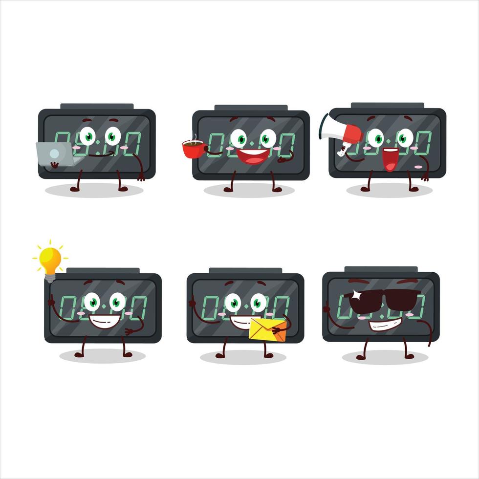 digital alarme relógio desenho animado personagem com vários tipos do o negócio emoticons vetor