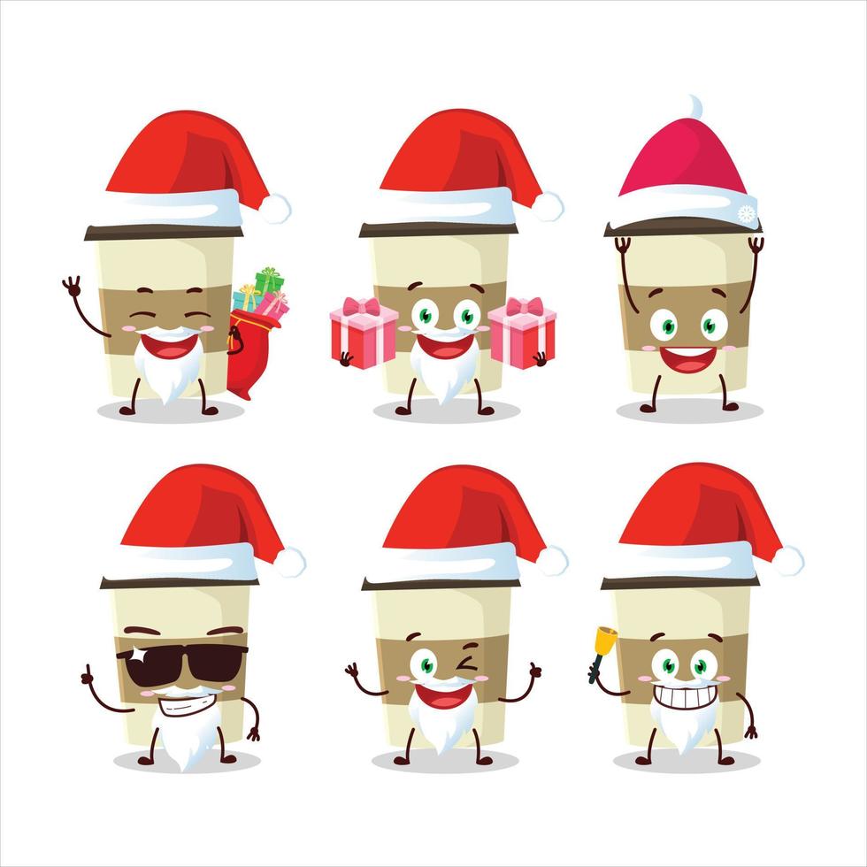 santa claus emoticons com café copo desenho animado personagem vetor