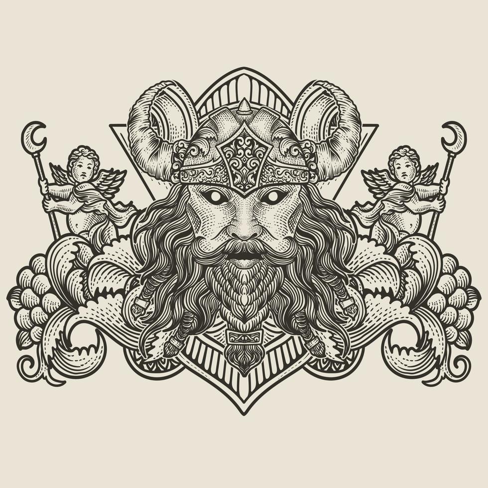 ilustração do viking cabeça com vintage gravação enfeite dentro costas perfeito para seu o negócio e mercadoria vetor
