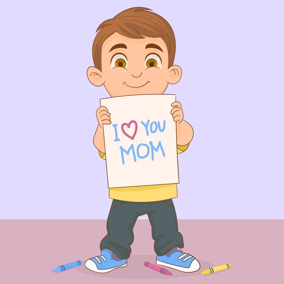 criança pintando um cartão do dia das mães vetor