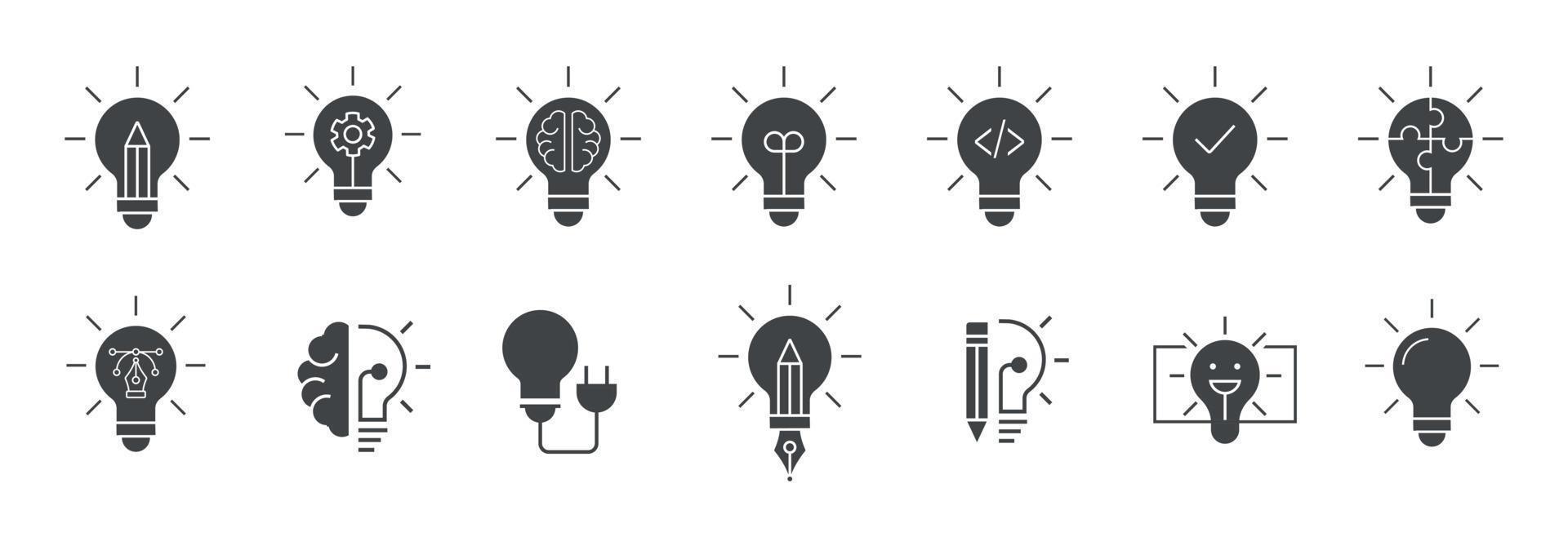 luz lâmpada idéia ícone definir, vetor lâmpada criatividade conceito