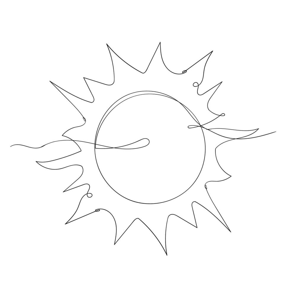 contínuo linha desenhando Sol brilho ilustração vetor