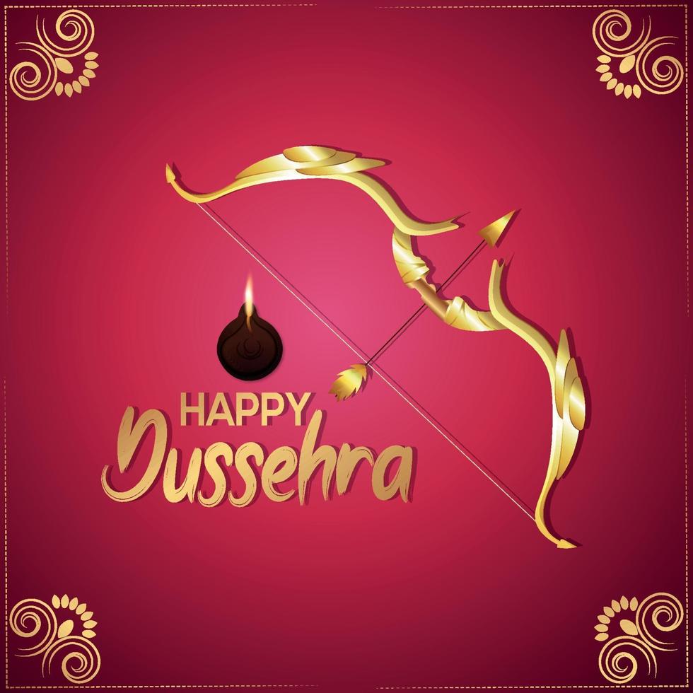 cartão comemorativo feliz dussehra festival indiano com arco e flecha de ouro de vetor