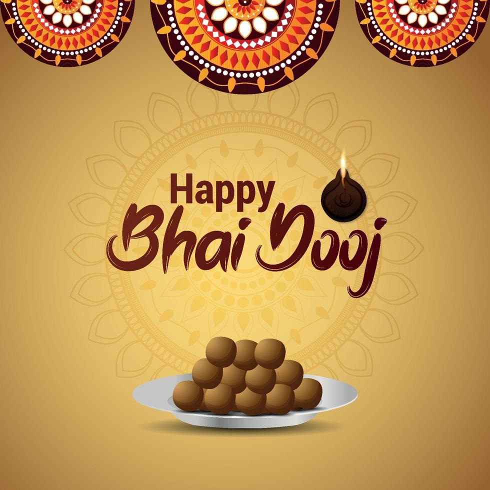 cartão comemorativo feliz bhai dooj com ilustração criativa de doces vetor